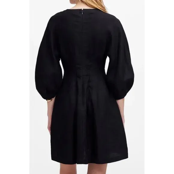 Madewell Splitneck Linen Mini Dress Black NWT Size 00 - Picture 3 of 7